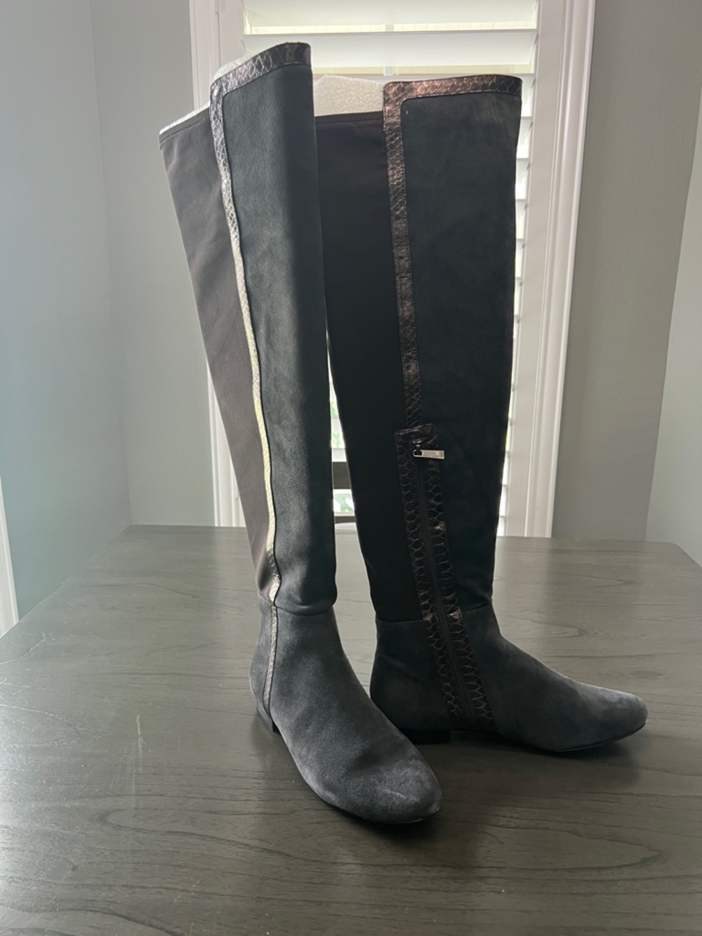 Vince Camuto Tall Black Over-the-Knee Boots with Metallic Trim